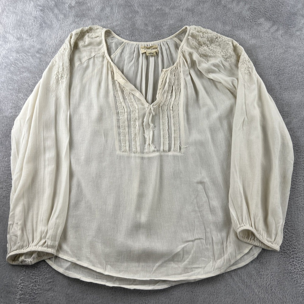 Denim & Supply Ralph Lauren Embroidered Peasant Blouse L White Women Boho Gauze